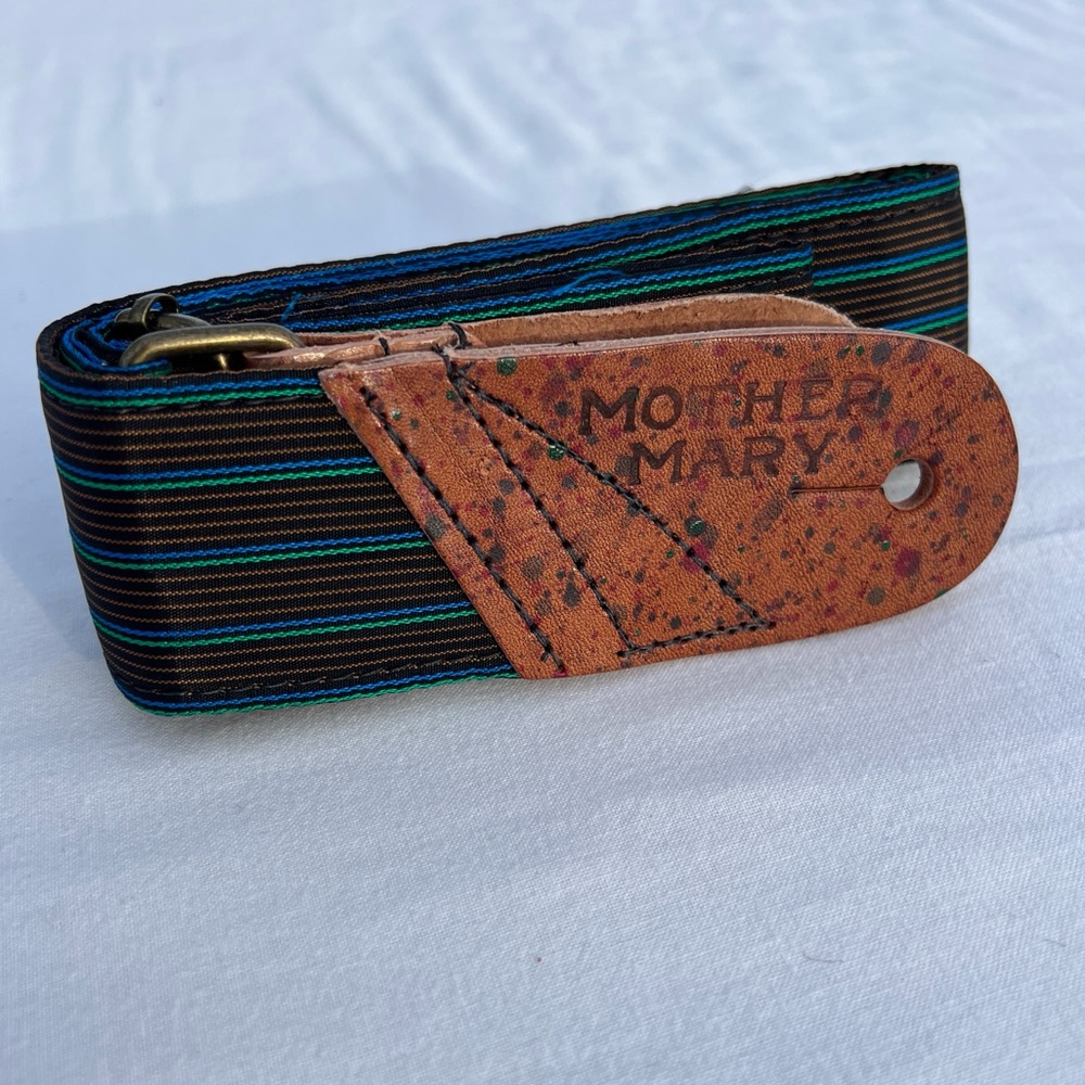 NWOT Mother Mary Company Black Pinstriped Guitar Strap